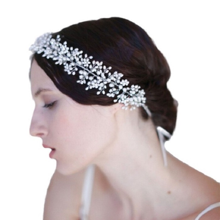 Pearl Bridal Hairband Wedding Hair Accessories With Ribbon New Fashion Silver Color Headbands Beauty Tiaras Prom Hair Jewelry