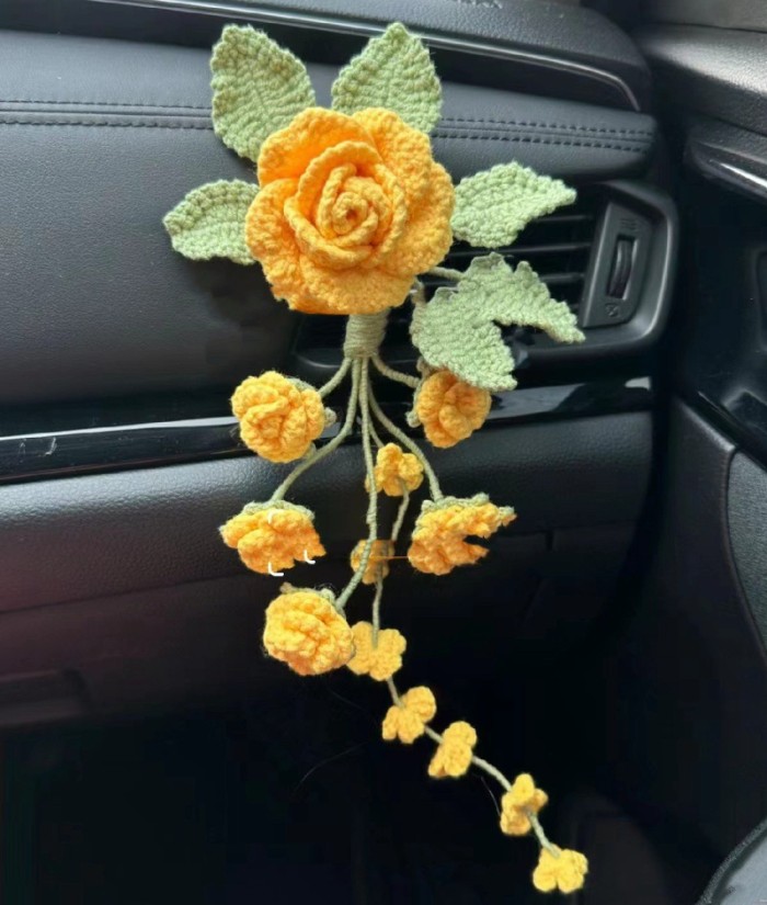 Handmade Crochet Flower Car Vent Clip – Cute Floral Interior Decoration Gift
