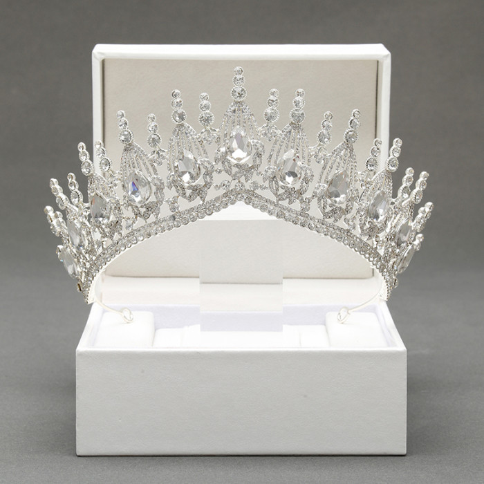 Trendy Silver Color Rhinestone Crystal Queen Big Crown Bridal Wedding Tiara Women Beauty pageant Bridal Hair Accessories Jewelry