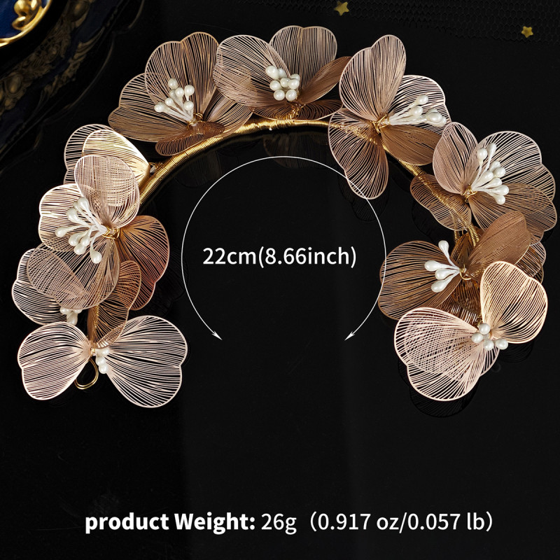 Handmade Pearl Headband Korean Aesthetic Gold Petal Hair Accessories Set Bridal Wedding Headdress Dress Hairbands