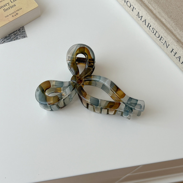 Large Retro Leopard Print Hair Clip with Bowknot - Color-Blocked Tortoiseshell-like Shell Design, Vintage Elegant Hair Accessory for Women