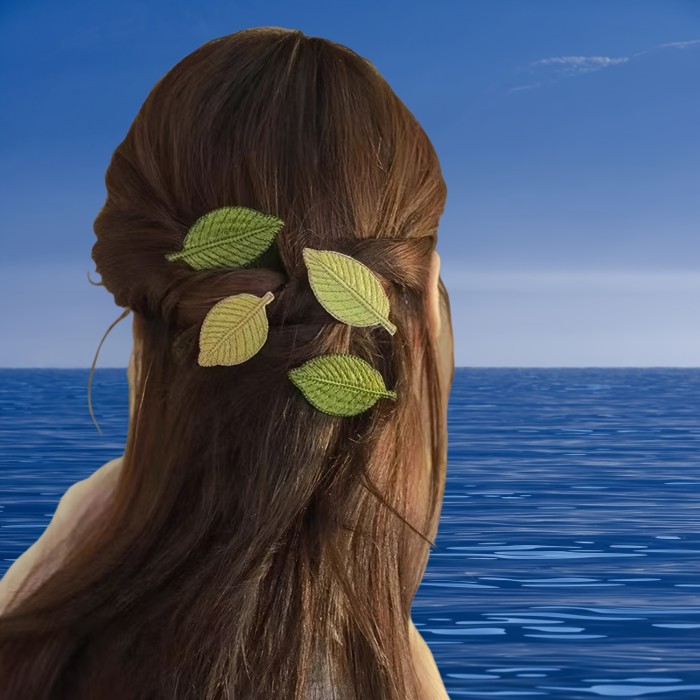 8pcs (4 Yellow + 4 Green) | Stylish Snap Clips | Wear the Beauty of Nature | Delicate Embroidered Leaf Hairpins, Hair Accessories, Natural Aesthetic, Elegant Hairpins, Intricate Embroidery, Natureinspired Hairpins, Fashion Lovers