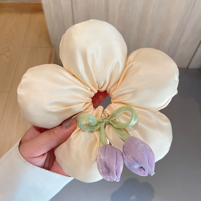 3pcs Set New Arrival 3D Flower Hair Ties, High-End Tulip Hair Accessories for Spring, Beaded Hair Bands