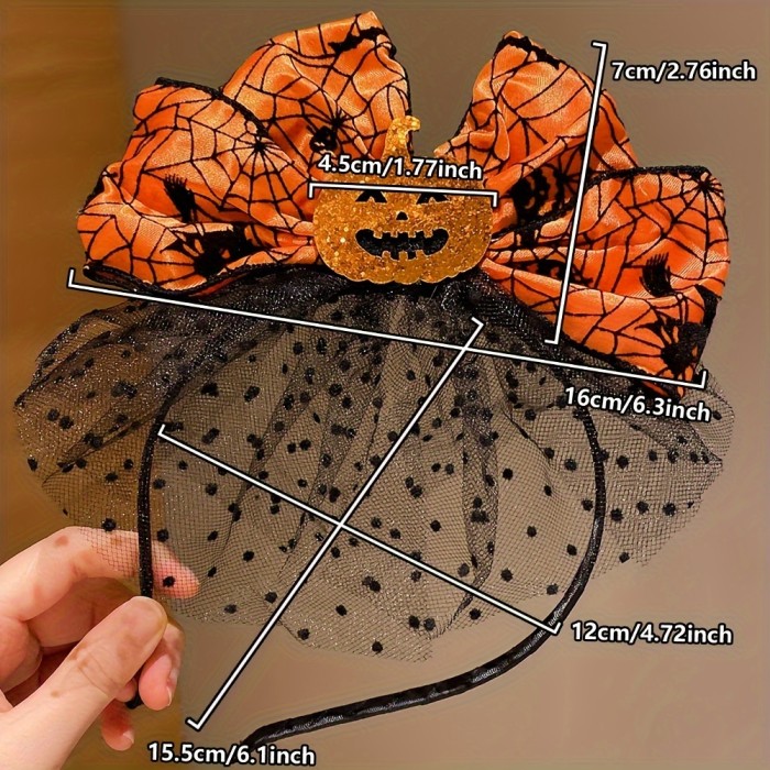2 Pieces Halloween Pumpkin Headbands with Orange Spider Web Vintage Bows