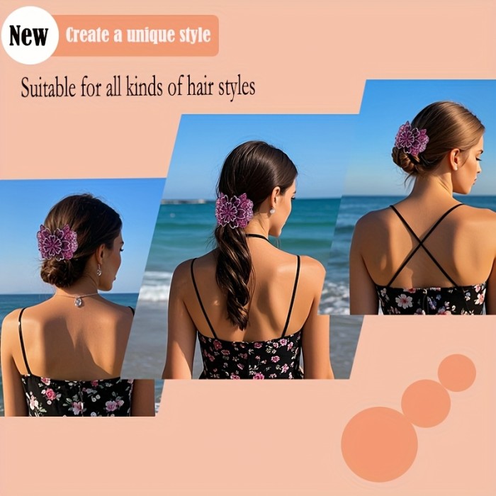 3\u002F5pcs Retro Rhinestone Butterfly Hair Clips - Sparkling Floral Hairpins for Women, Multi-Color Ponytail Holders for Parties, Proms, Daily Use & Mother's Day Gifts, Hair Accessories