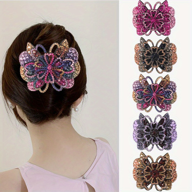 3\u002F5pcs Retro Rhinestone Butterfly Hair Clips - Sparkling Floral Hairpins for Women, Multi-Color Ponytail Holders for Parties, Proms, Daily Use & Mother's Day Gifts, Hair Accessories