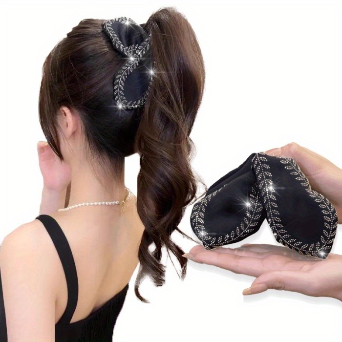 Large Black Acrylic Hair Claw Clip with Sparkling Rhinestones - Non-Slip, Vintage Glitter Wheat Design for Thick Hair, Elegant Hair Accessory for Women, Hair Claw Clips