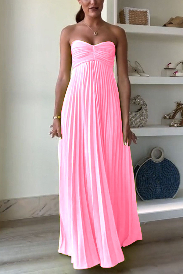 Women's Fashion Solid Color Pleated Sleeveless Tube Dress