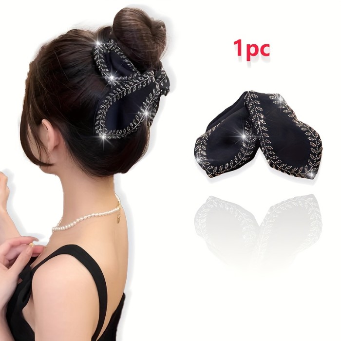 Large Black Acrylic Hair Claw Clip with Sparkling Rhinestones - Non-Slip, Vintage Glitter Wheat Design for Thick Hair, Elegant Hair Accessory for Women, Hair Claw Clips