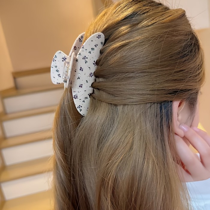 Sweet Cherry & Blueberry Floral Acetic Acid Hair Clip with Rhinestone Accents, Elegant Oblong Shape, Single Piece, Perfect for Valentine'S Day, Women'S Sweetheart Claw Clip