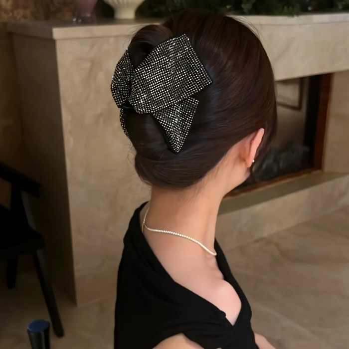 1pc Rhinestone Hair Clip 1pc Large Sparkling Rhinestone Hair Clip - Elegant Retro Triangular Hairpin with Shiny Bow for Women, Secure Hold for Thick Hair, Valentine's Day Gift, Everyday & Special Occasions (No Damage Hair Clip)