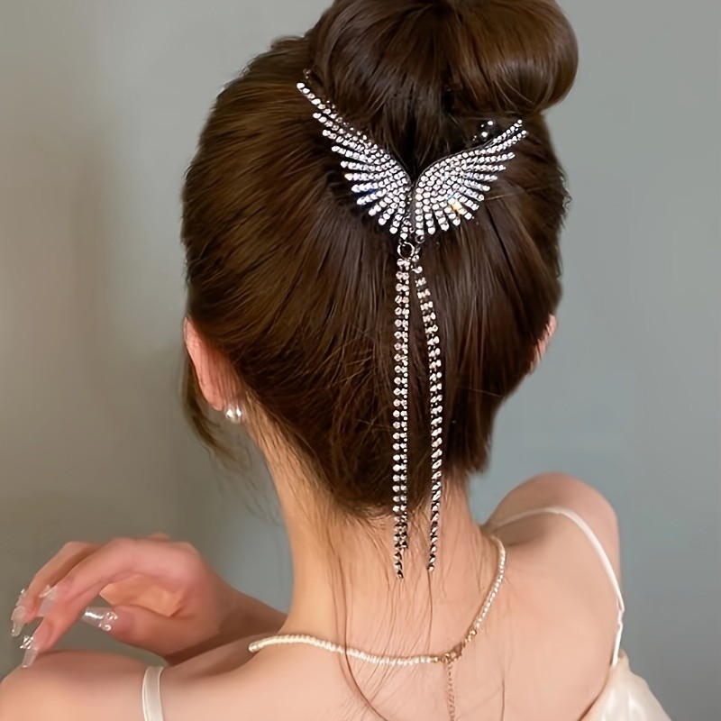 1pc Innovative Sparkling Butterfly Wings Tassel Hair Clip - Elegant Rhinestone And Decorative Ponytail, Chic Headwear for Women And s, Cute\u002Fsweet Style, Special Occasion Accessory, Perfect Gift for Wife, Daughter, Mother, Friend!