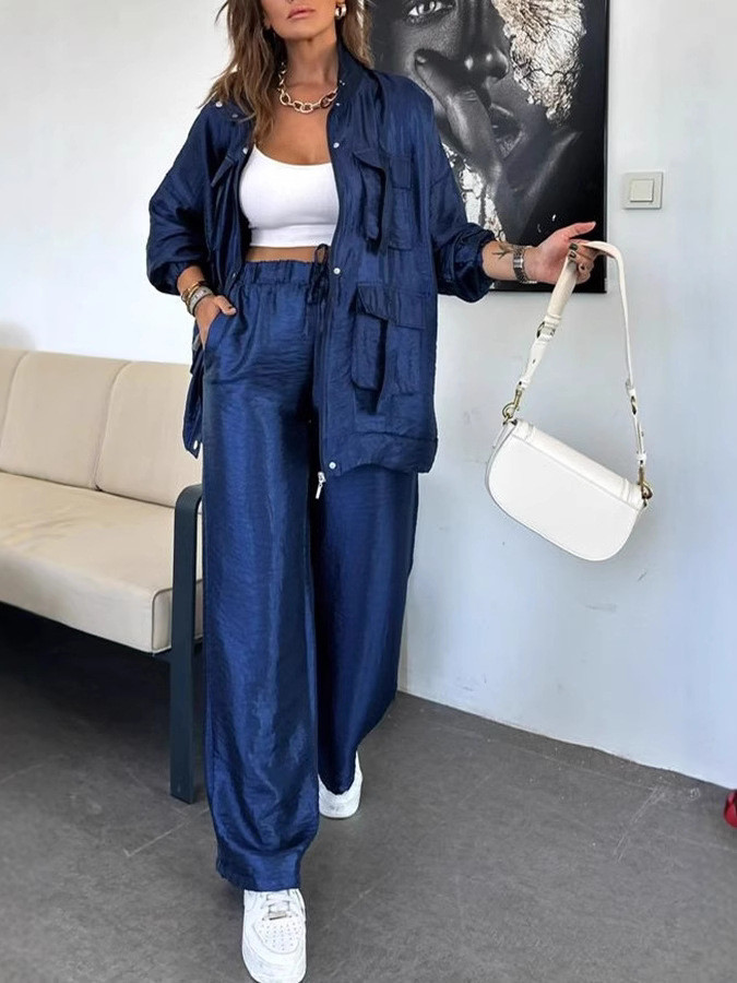 SuperAen European and American Style Women's New 2025 Fashion Solid Color Jacket Trousers Two Pieces Set