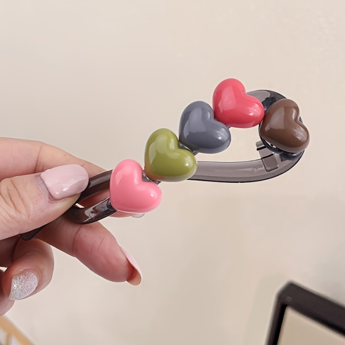 2pcs of new summer rainbow round bead twist hair clips, heart-shaped beads paired with a hair clip for the back of the head - versatile hair clips and hair accessories for s' Casual Attire