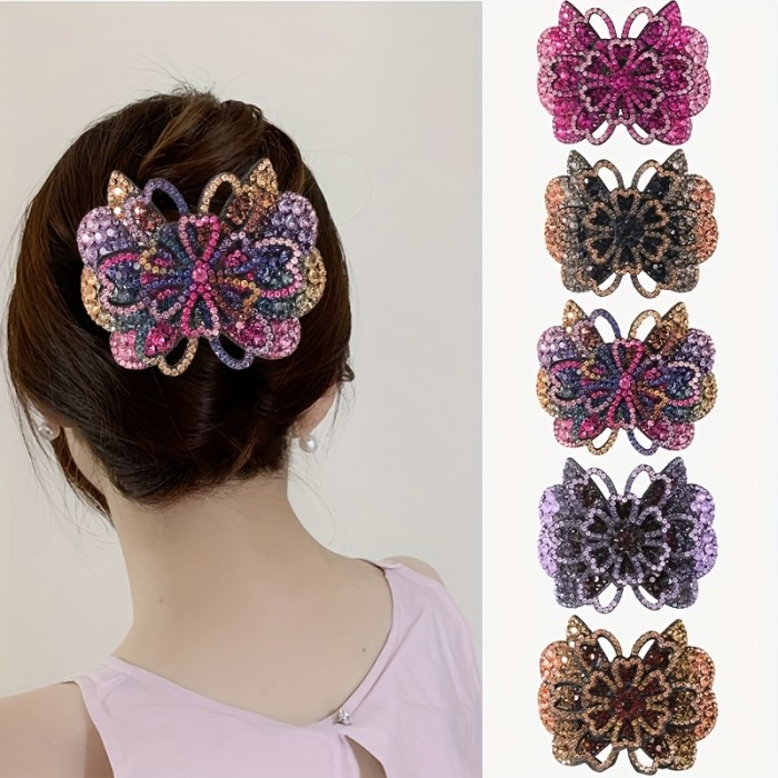 3\u002F5pcs Retro Rhinestone Butterfly Hair Clips - Sparkling Floral Hairpins for Women, Multi-Color Ponytail Holders for Parties, Proms, Daily Use & Mother's Day Gifts, Hair Accessories
