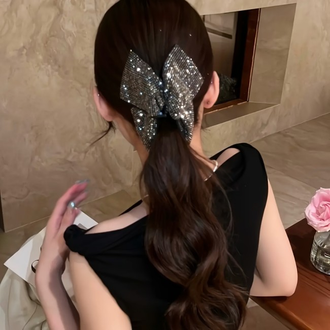 1pc Rhinestone Hair Clip 1pc Large Sparkling Rhinestone Hair Clip - Elegant Retro Triangular Hairpin with Shiny Bow for Women, Secure Hold for Thick Hair, Valentine's Day Gift, Everyday & Special Occasions (No Damage Hair Clip)