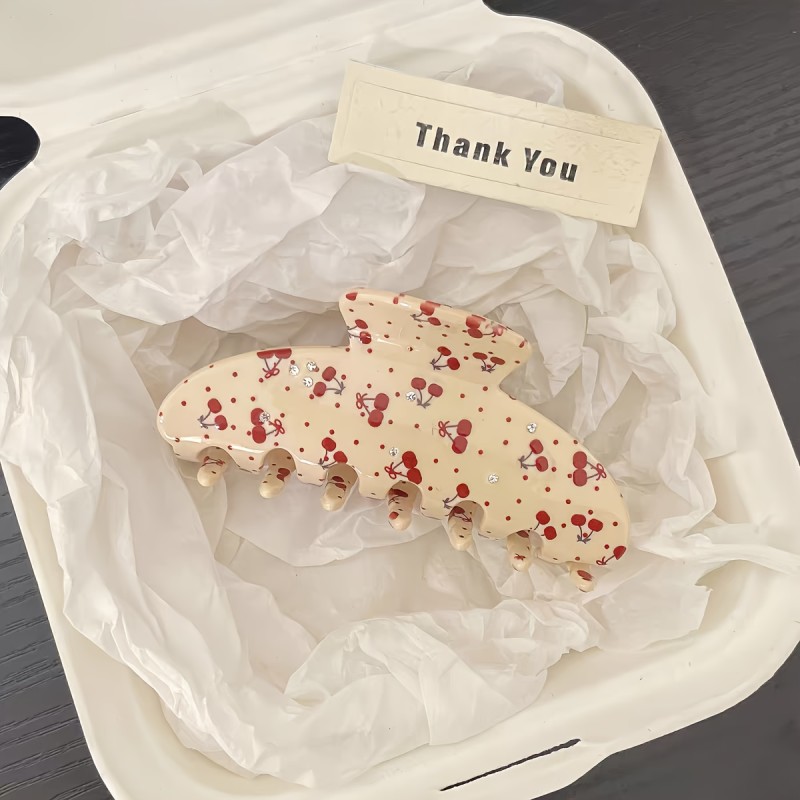 Sweet Cherry & Blueberry Floral Acetic Acid Hair Clip with Rhinestone Accents, Elegant Oblong Shape, Single Piece, Perfect for Valentine'S Day, Women'S Sweetheart Claw Clip