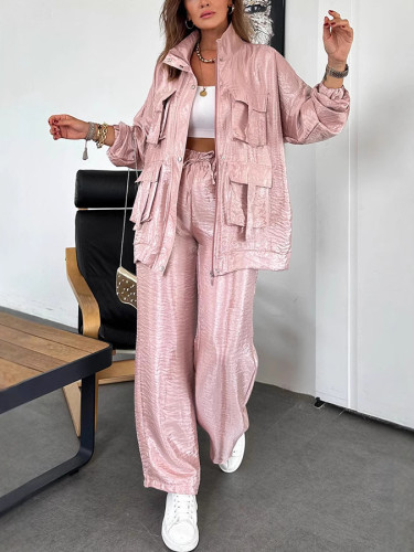 SuperAen European and American Style Women's New 2025 Fashion Solid Color Jacket Trousers Two Pieces Set