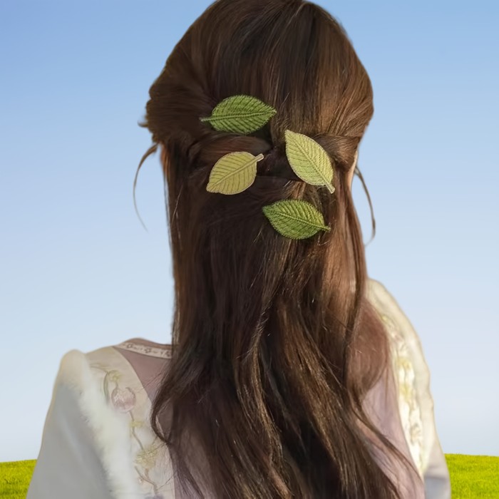 8pcs (4 Yellow + 4 Green) | Stylish Snap Clips | Wear the Beauty of Nature | Delicate Embroidered Leaf Hairpins, Hair Accessories, Natural Aesthetic, Elegant Hairpins, Intricate Embroidery, Natureinspired Hairpins, Fashion Lovers