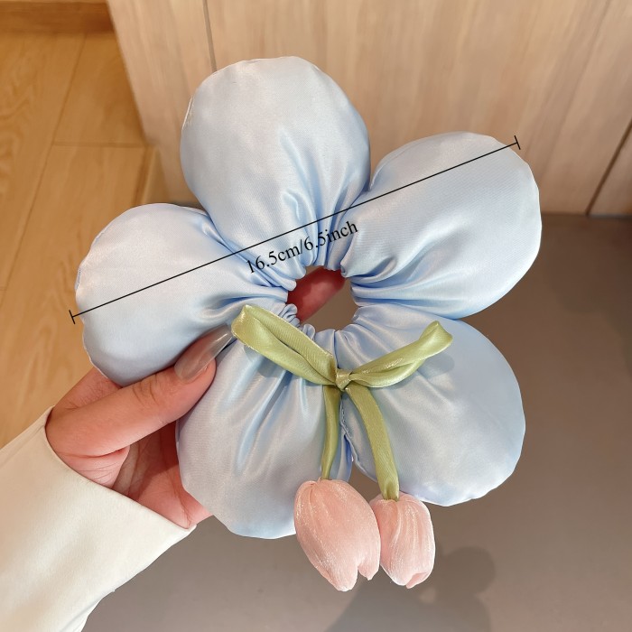 3pcs Set New Arrival 3D Flower Hair Ties, High-End Tulip Hair Accessories for Spring, Beaded Hair Bands