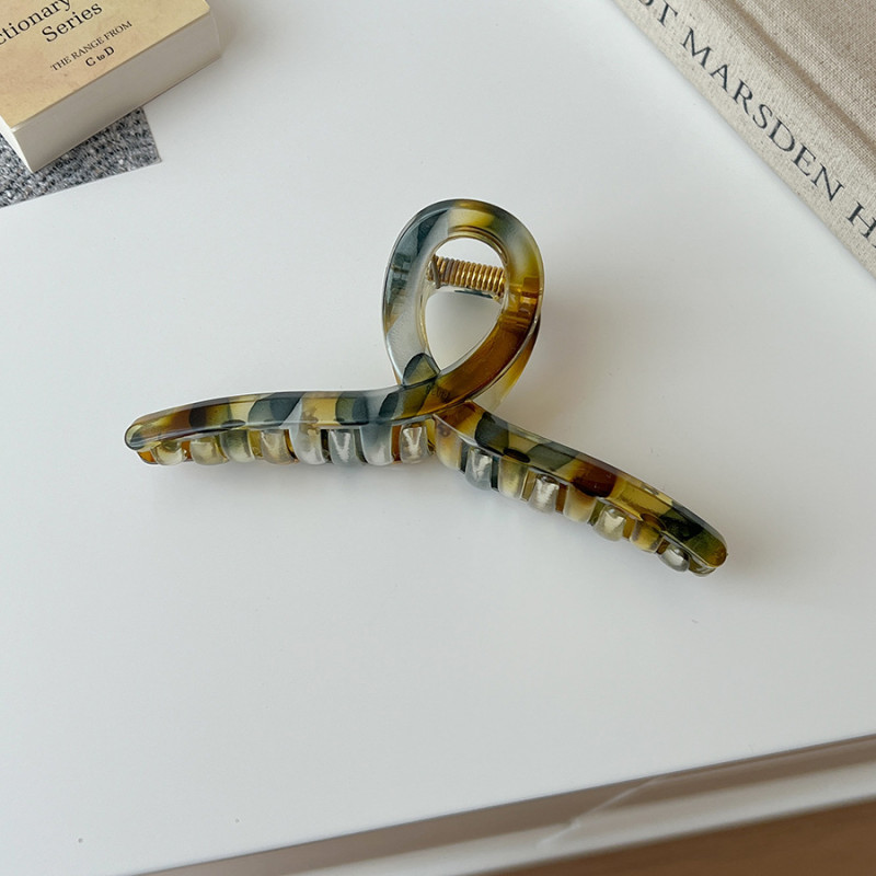 Large Retro Leopard Print Hair Clip with Bowknot - Color-Blocked Tortoiseshell-like Shell Design, Vintage Elegant Hair Accessory for Women