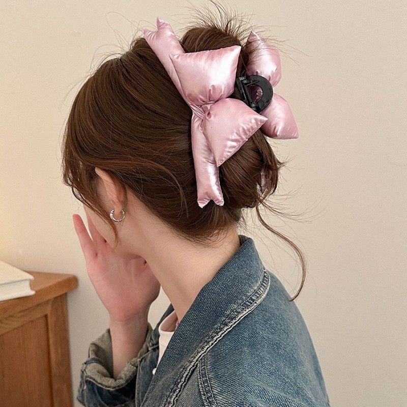 Large 3D-Filled Bow Hair Clip - Butterfly-Shaped Sweet Style Hair Accessory with Secure Shark Clip, Solid Color Elegant Hairpin for Women, Versatile for Casual & Formal Hairstyles