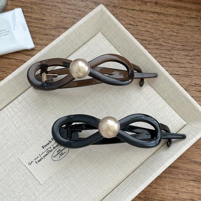 1pc Large Elegant Bowknot Hair Clip for Women - Sweet & Sophisticated Twisted Hairpin with Black & White Accent, Durable Hair Accessory for Ponytails, Buns, Braids - Wedding, Party, Everyday Hairstyles