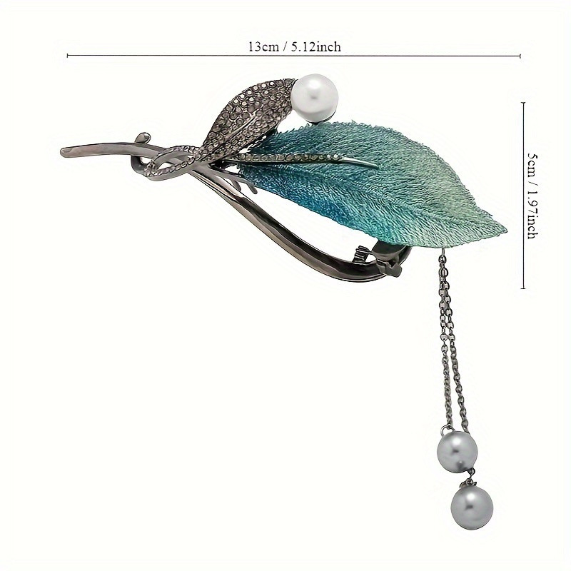 1 Piece Leaf Tassel Headdress, Rhinestone Pearl Button Hair Clip, Zinc Alloy Handmade Embroidery Hair Accessories, Suitable For Daily Use