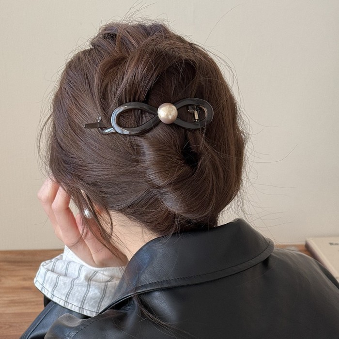 1pc Large Elegant Bowknot Hair Clip for Women - Sweet & Sophisticated Twisted Hairpin with Black & White Accent, Durable Hair Accessory for Ponytails, Buns, Braids - Wedding, Party, Everyday Hairstyles