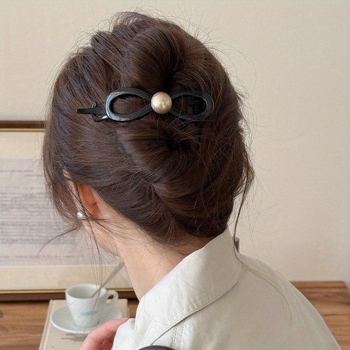 1pc Large Elegant Bowknot Hair Clip for Women - Sweet & Sophisticated Twisted Hairpin with Black & White Accent, Durable Hair Accessory for Ponytails, Buns, Braids - Wedding, Party, Everyday Hairstyles