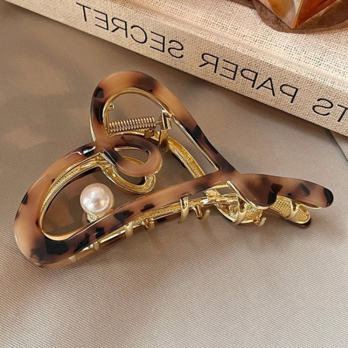 Elegant Imitation Pearl Metal Hair Clip for Women - Large Size Shark Clip with Heart & Music Note Design, Secure Hold Hair Accessory for Updos, Ponytails, Buns - Versatile Hairpin for Weddings, Parties, Daily Use, Hair Accessories for, Party Hairpiece, Sophisticated Style, Durable Hairpiece