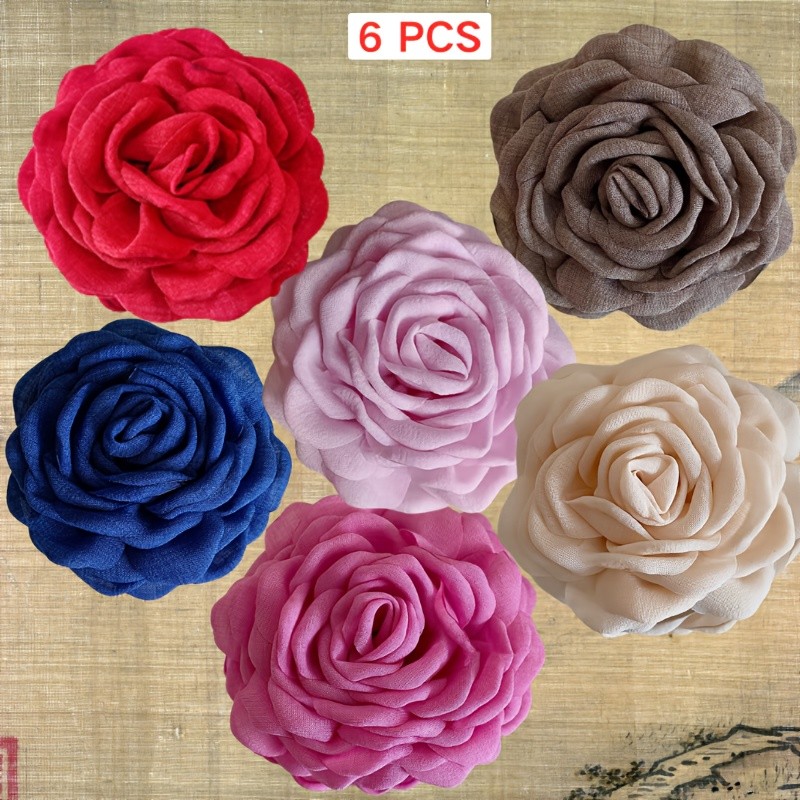 6pcs Large Rose Hair Claw Clips Set, Vintage Floral Design, Perfect for Casual Attire, Party, Beach Vacation, And Travel Styling