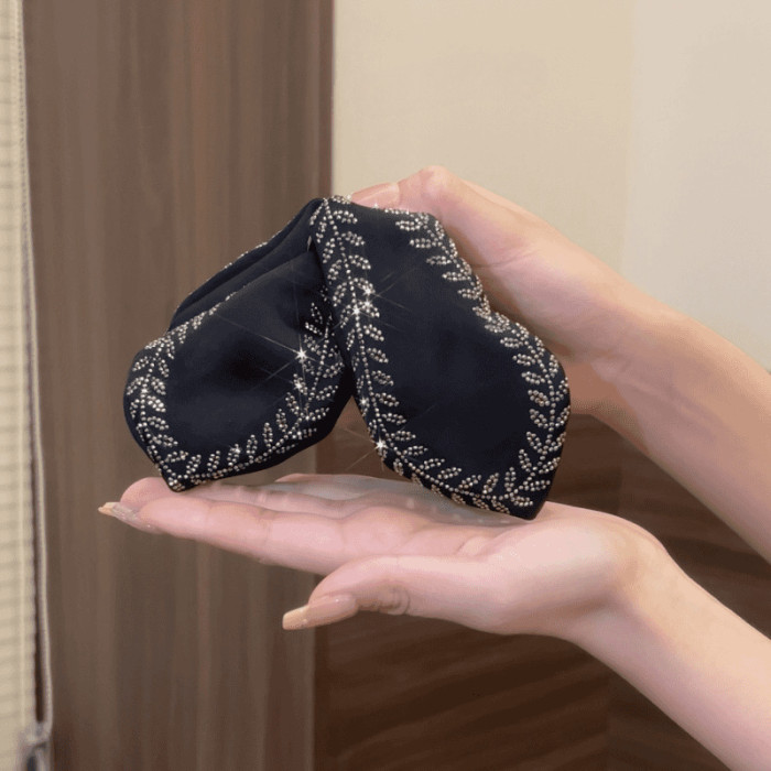 Large Black Acrylic Hair Claw Clip with Sparkling Rhinestones - Non-Slip, Vintage Glitter Wheat Design for Thick Hair, Elegant Hair Accessory for Women, Hair Claw Clips