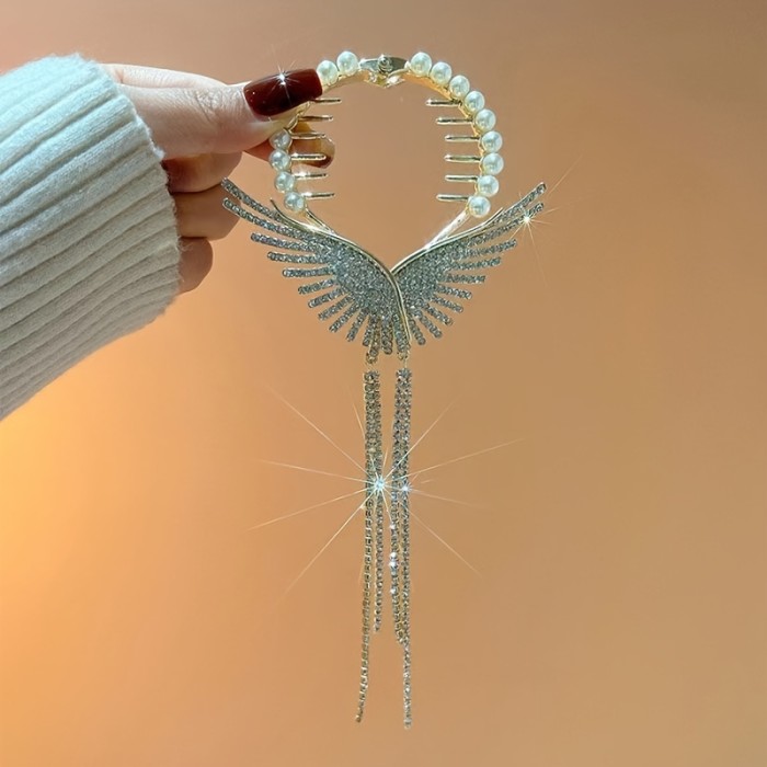 1pc Innovative Sparkling Butterfly Wings Tassel Hair Clip - Elegant Rhinestone And Decorative Ponytail, Chic Headwear for Women And s, Cute\u002Fsweet Style, Special Occasion Accessory, Perfect Gift for Wife, Daughter, Mother, Friend!