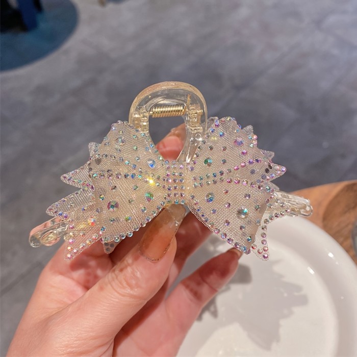 Elegant Bohemian Rhinestone Bow Hair Clip - Large Acrylic Shark Clip Accessory, Perfect for Women'S Daily Wear or Valentine'S Day Gift, Festive Holiday Design with Sparkling Stars and Sparkling Lights, Shark Clip for Wome