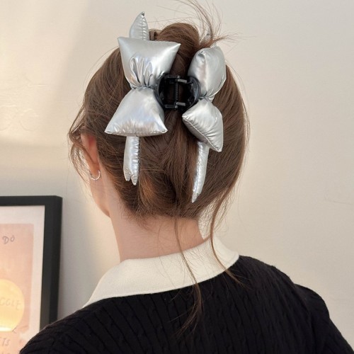 Large 3D-Filled Bow Hair Clip - Butterfly-Shaped Sweet Style Hair Accessory with Secure Shark Clip, Solid Color Elegant Hairpin for Women, Versatile for Casual & Formal Hairstyles