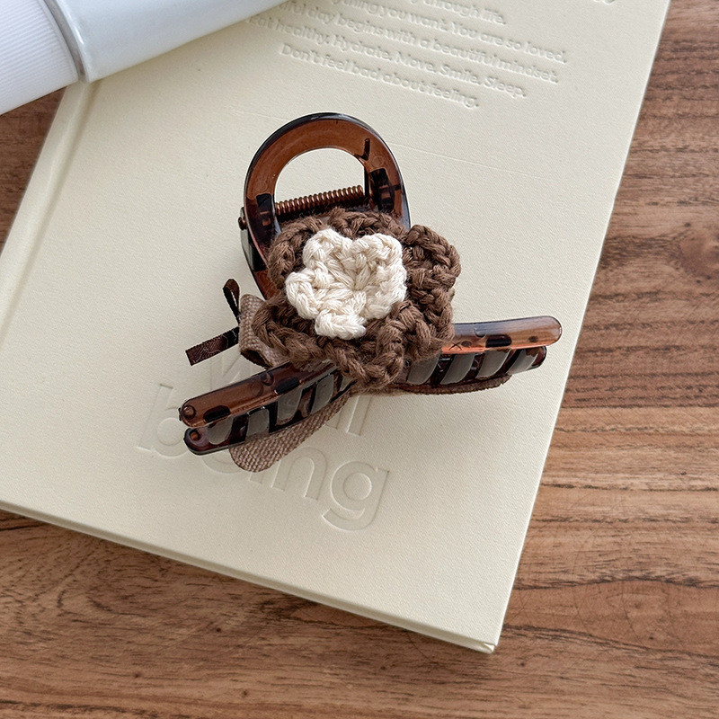 High-End Korean Texture Hair Clip with Double-Sided Floral Bow Suitable Women'S Autumn And Winter Hair Accessories Shark Clip Headpiece Hair Accessory