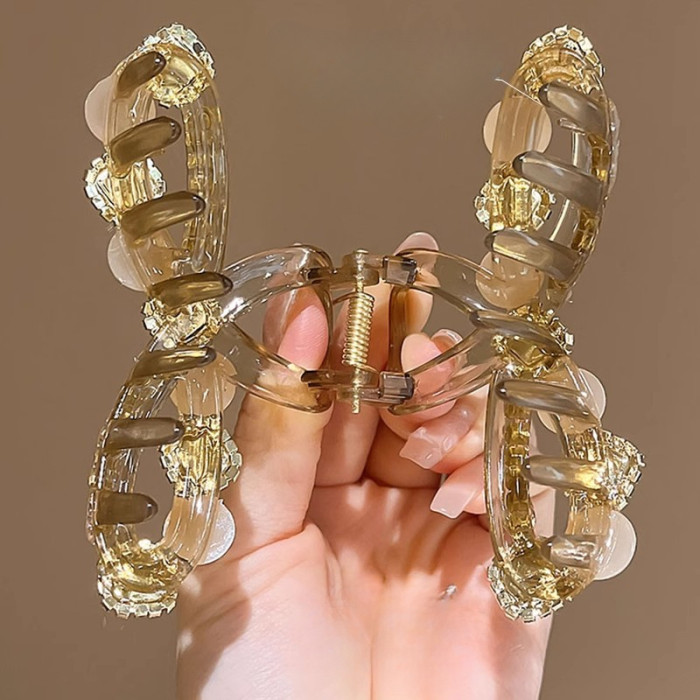 4-Pack Large Ladies Elegant Hairpins with & -Adorned Bow-like Clips - Golden-Tone Mixed Color Hair Clips (Pink, Brown, Golden, White) for Braids, Ponytails, Buns - Wedding, Party, Prom Hair Accessories, Non-Slip Grip