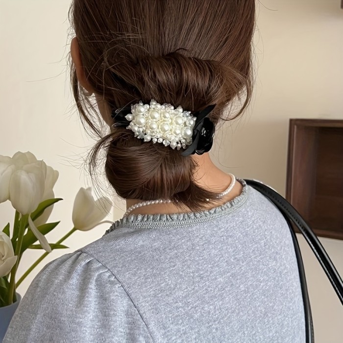 Women's Large Hair Clip - Elegant Floral-like design with Beads, Secure hold for updos, weddings, proms, Everyday & Formal Events - Vintage Hairpin for Women