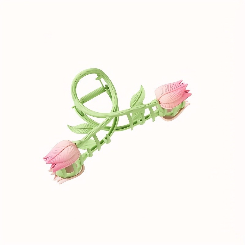 Pink Floral Hair Clip Elegant Pink Floral Hair Clip - Tulip Shaped Design, Durable Hairpin, Party Hairstyle