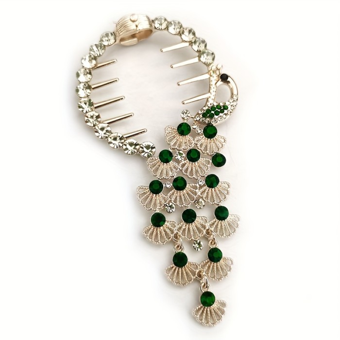 Elegant Peacock Hair Clip - Sparkling Metal Bun Holder for Women & Girls, Perfect for Valentine's Day, New Year's Parties & Photo Props