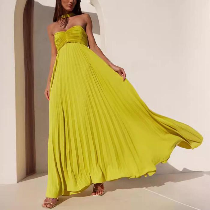 Women's Fashion Solid Color Pleated Sleeveless Tube Dress