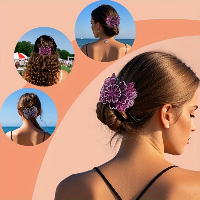 3\u002F5pcs Retro Rhinestone Butterfly Hair Clips - Sparkling Floral Hairpins for Women, Multi-Color Ponytail Holders for Parties, Proms, Daily Use & Mother's Day Gifts, Hair Accessories