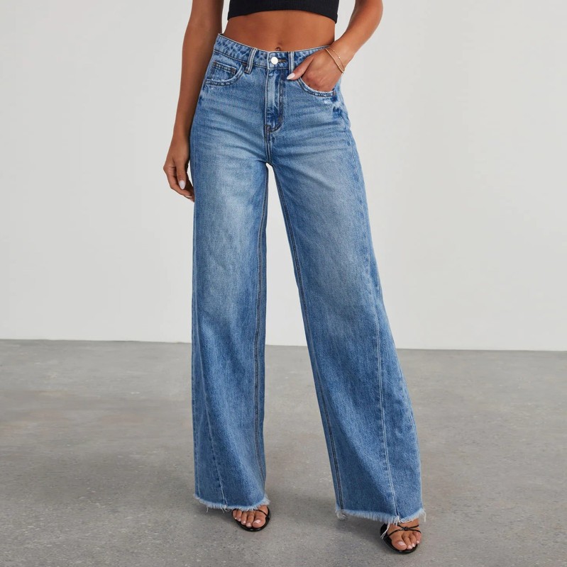 New Women Denim Pants Wide Leg Jeans Casual Loose Baggy Mid Waist Thin Pants Skinny Jeans Female Streetwear Denim Trousers