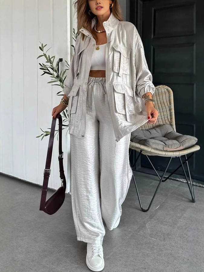 SuperAen European and American Style Women's New 2025 Fashion Solid Color Jacket Trousers Two Pieces Set