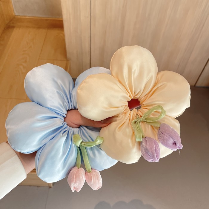 3pcs Set New Arrival 3D Flower Hair Ties, High-End Tulip Hair Accessories for Spring, Beaded Hair Bands