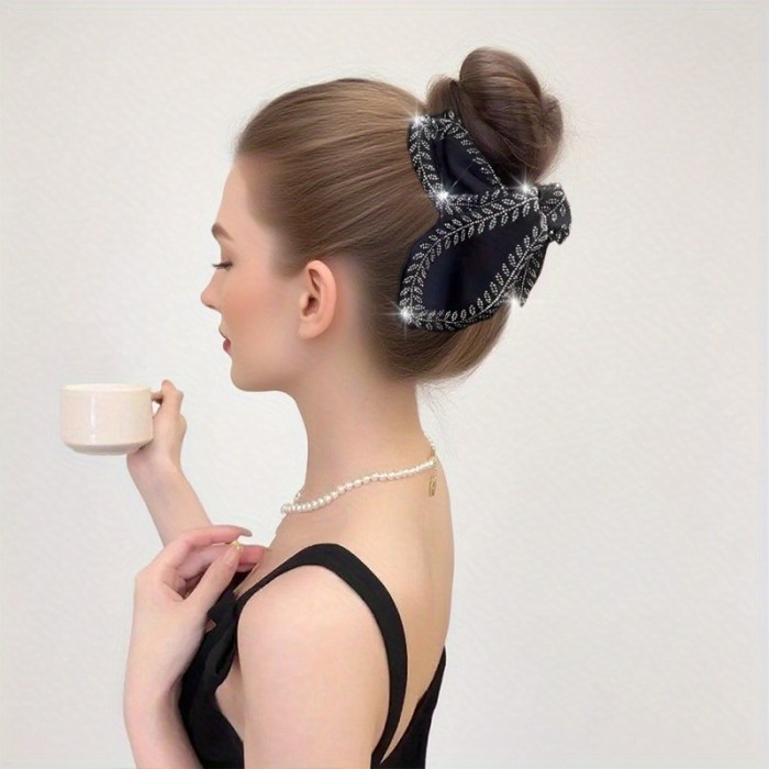 Large Black Acrylic Hair Claw Clip with Sparkling Rhinestones - Non-Slip, Vintage Glitter Wheat Design for Thick Hair, Elegant Hair Accessory for Women, Hair Claw Clips