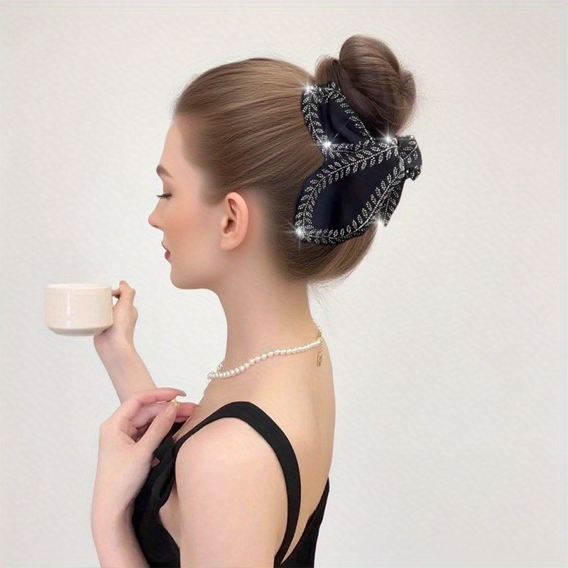 Large Black Acrylic Hair Claw Clip with Sparkling Rhinestones - Non-Slip, Vintage Glitter Wheat Design for Thick Hair, Elegant Hair Accessory for Women, Hair Claw Clips