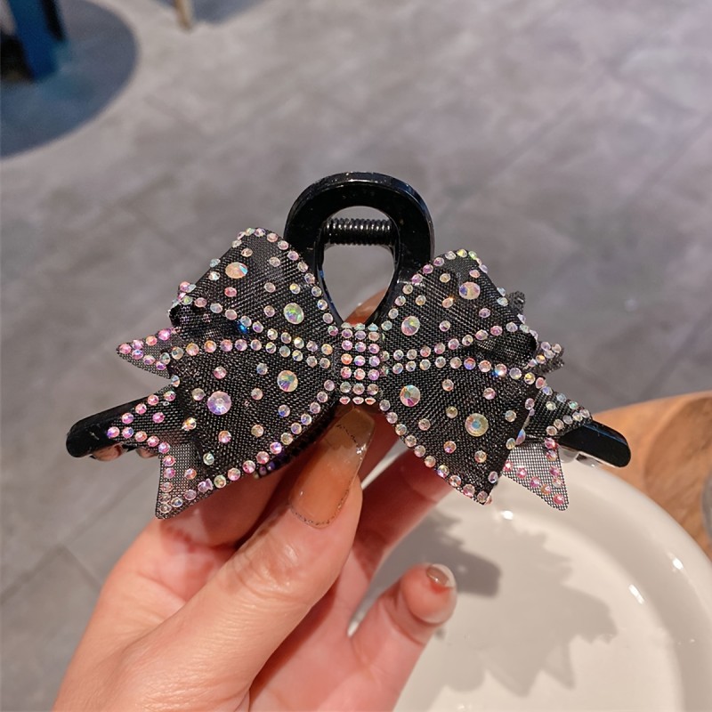 Elegant Bohemian Rhinestone Bow Hair Clip - Large Acrylic Shark Clip Accessory, Perfect for Women'S Daily Wear or Valentine'S Day Gift, Festive Holiday Design with Sparkling Stars and Sparkling Lights, Shark Clip for Wome
