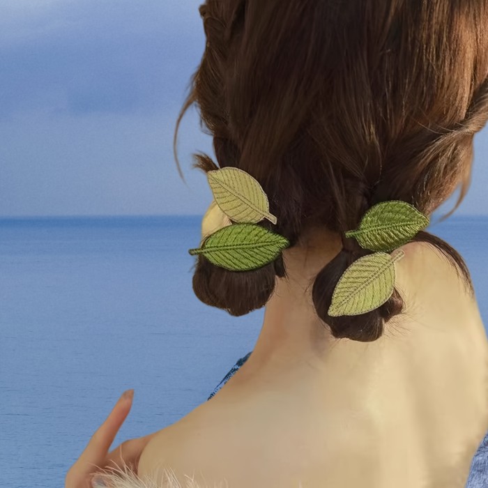 8pcs (4 Yellow + 4 Green) | Stylish Snap Clips | Wear the Beauty of Nature | Delicate Embroidered Leaf Hairpins, Hair Accessories, Natural Aesthetic, Elegant Hairpins, Intricate Embroidery, Natureinspired Hairpins, Fashion Lovers